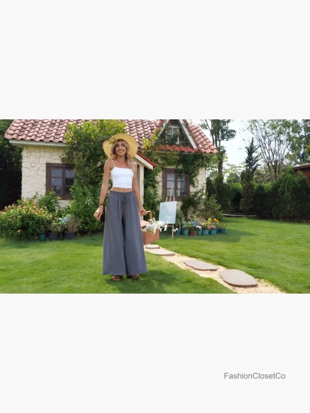 Palazzo Pants for Women Dressy Casual Wide Leg Elastic Waist Flowy Pockets - Picture 7 of 7